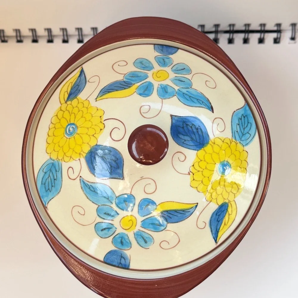 Temp-Tations Yellow &‎ Blue Floral 1 Qt Casserole Presentable Ovenware Crock